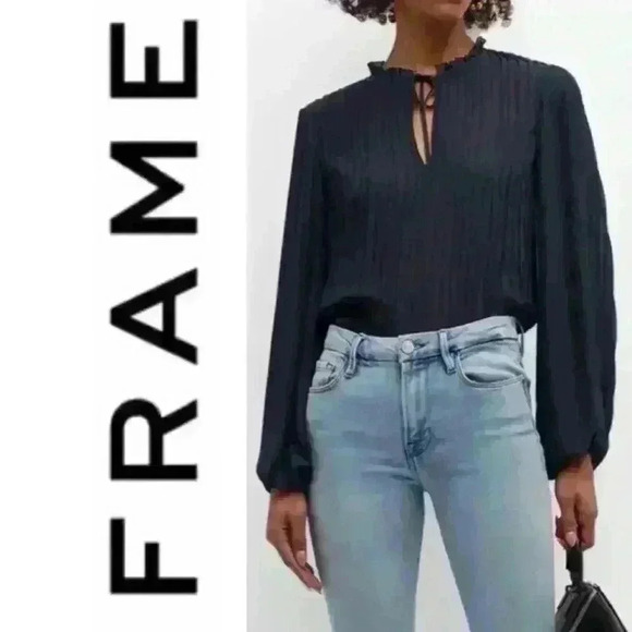 NWT💕FRAME Pleated Tie-Front Top Size XS gold rust size XS & SM $388 - Picture 9 of 9